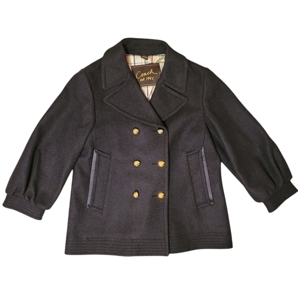 Coach Jackets & Blazers - Coach 1941 Double Breasted Wool‎ Pea Coat Women's Size 10 Black w/ Gold Buttons